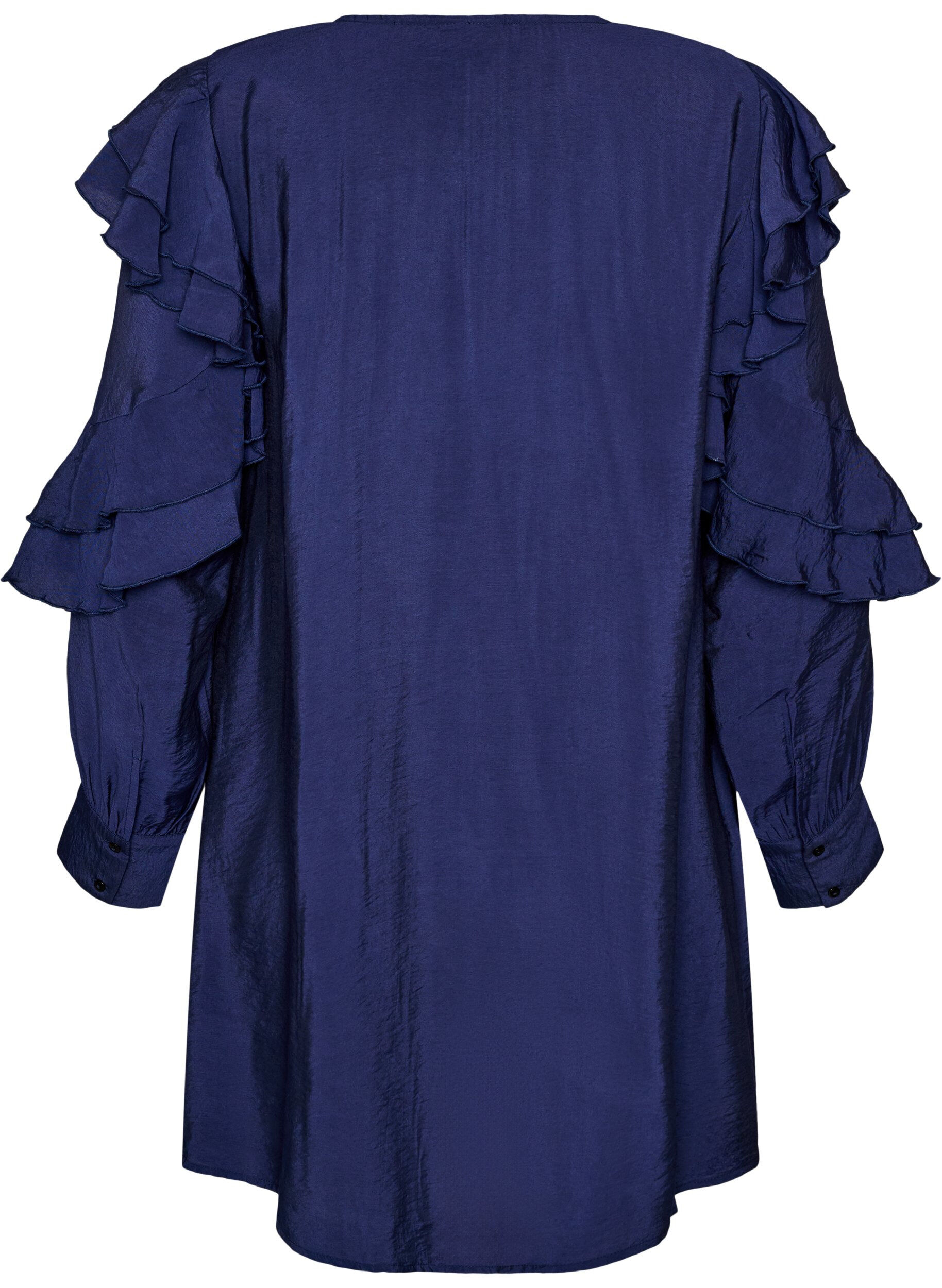 ZizziViskosekleid mit R&uuml;schen und Bindeb&auml;ndern, Blau, Packshot image number 1