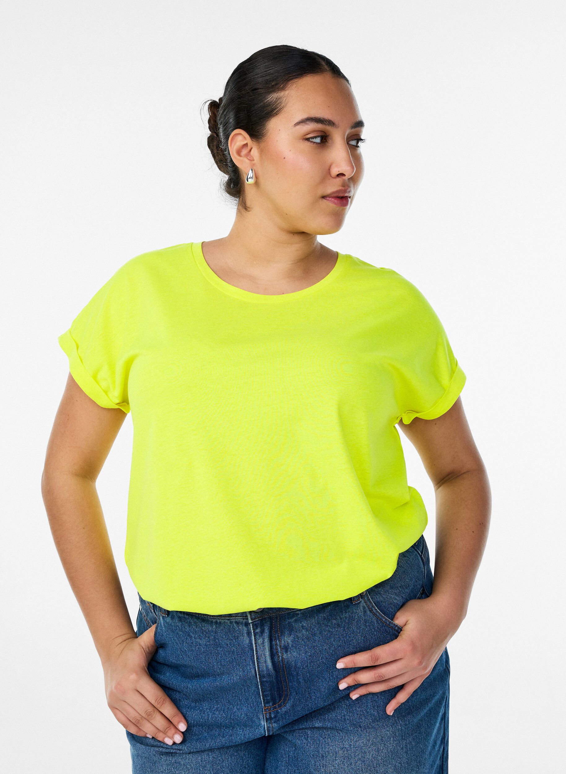 Zizzi Neonfarbenes T-Shirt aus Baumwolle, Gelb, Model image number 0