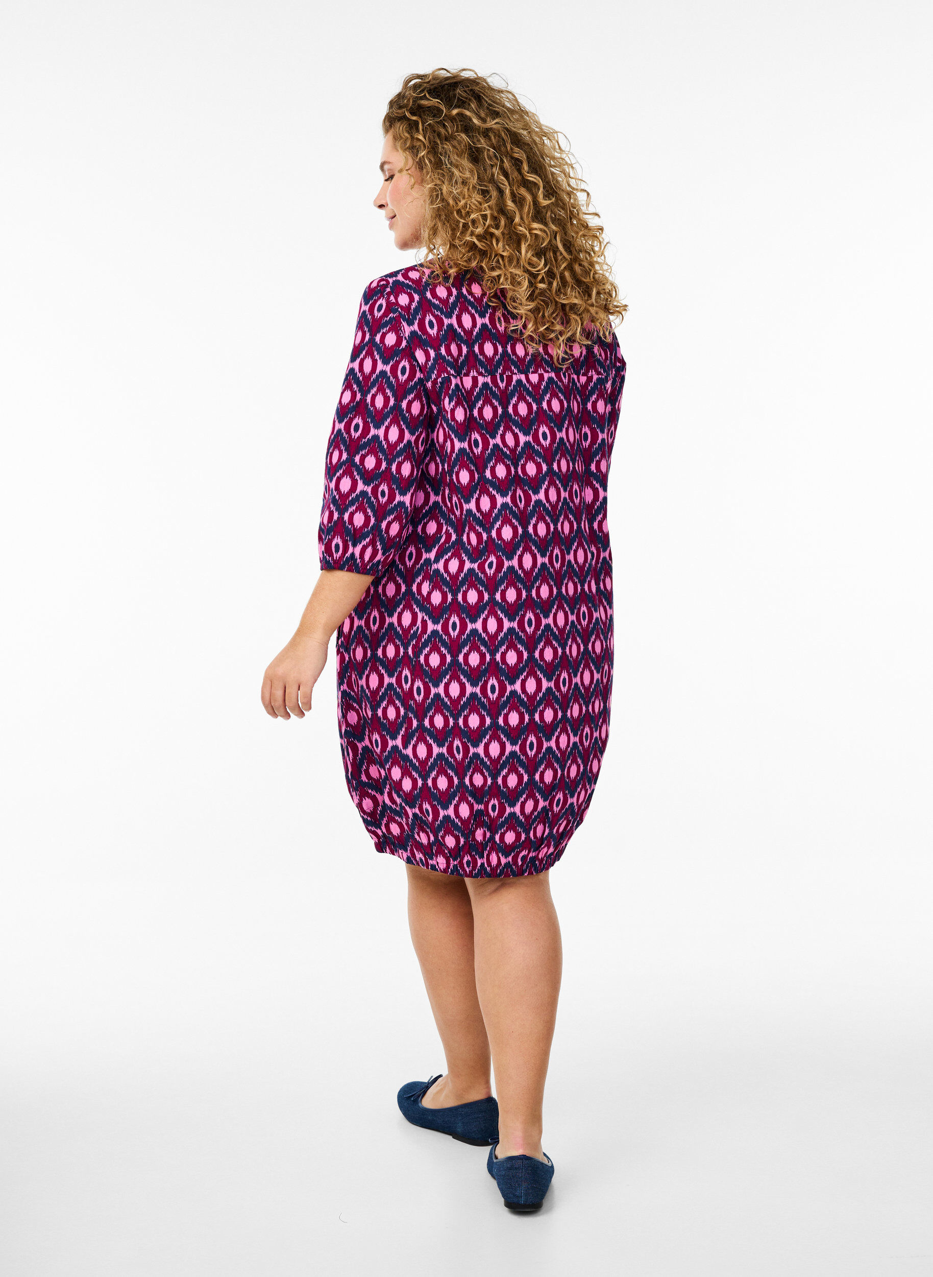 Zizzi Kurzes Kleid aus Baumwolle mit 3/4-&Auml;rmeln und Taschen, Pink, Model image number 2