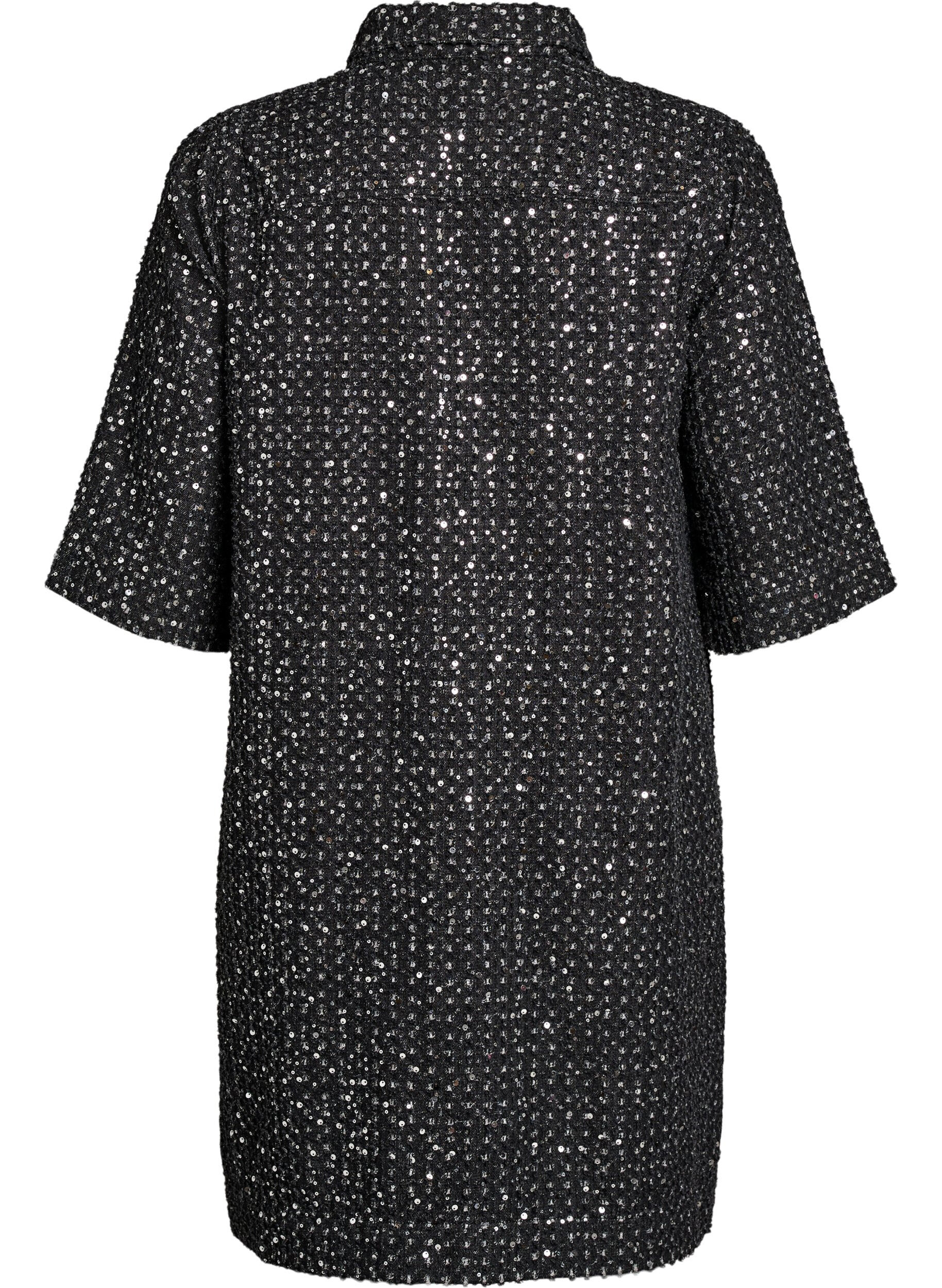 ZizziRobe en denim avec sequins et manches 3/4, Noir, Packshot image number 1