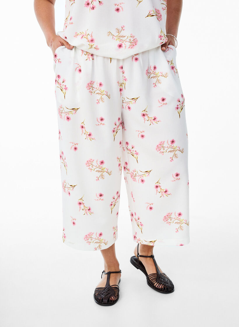 Culotte-Hose mit Print, Wei&szlig;, Model image number 2