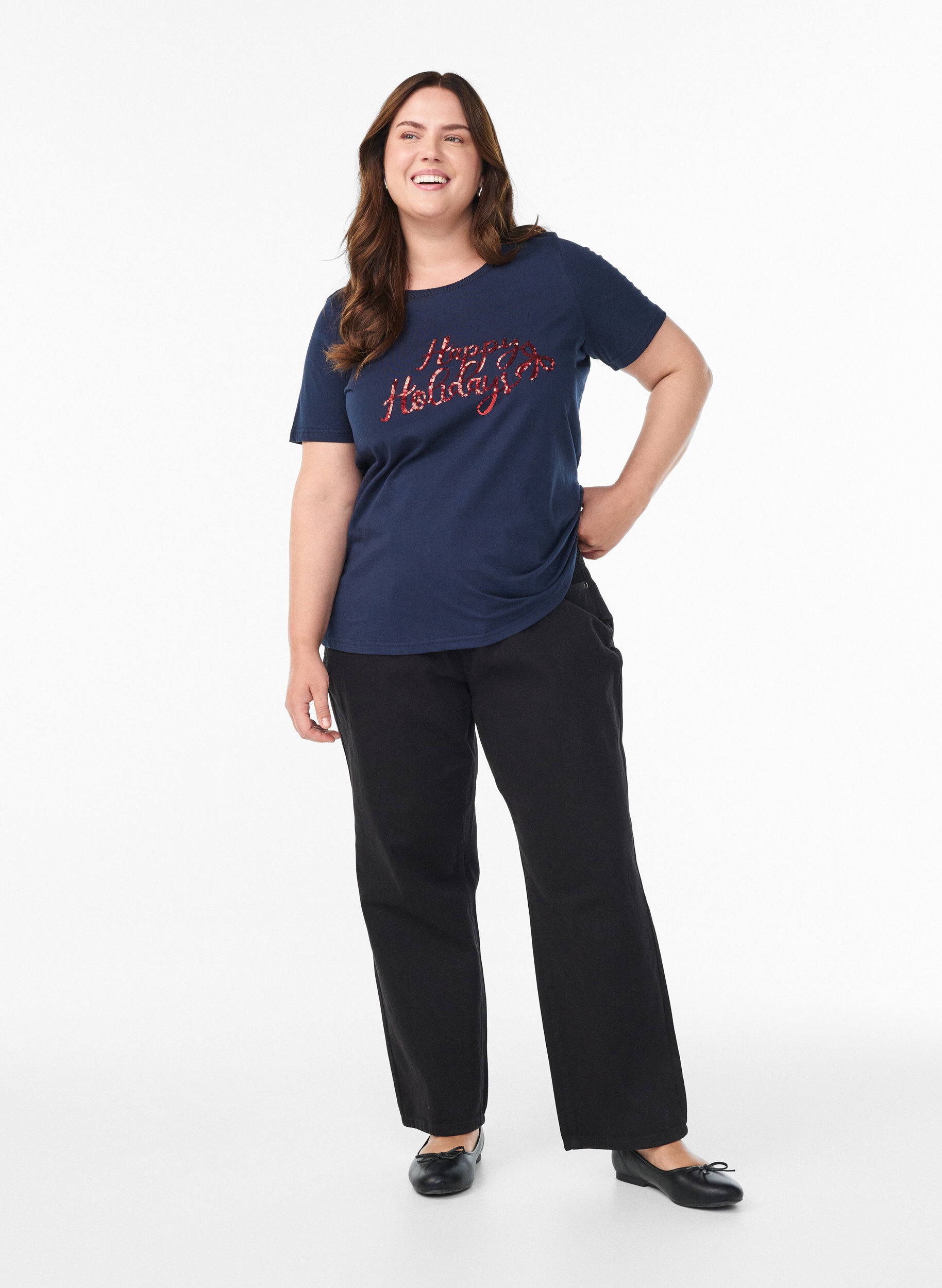 Zizzi Weihnachts-T-Shirt aus Bio-Baumwolle, Blau, Model image number 1