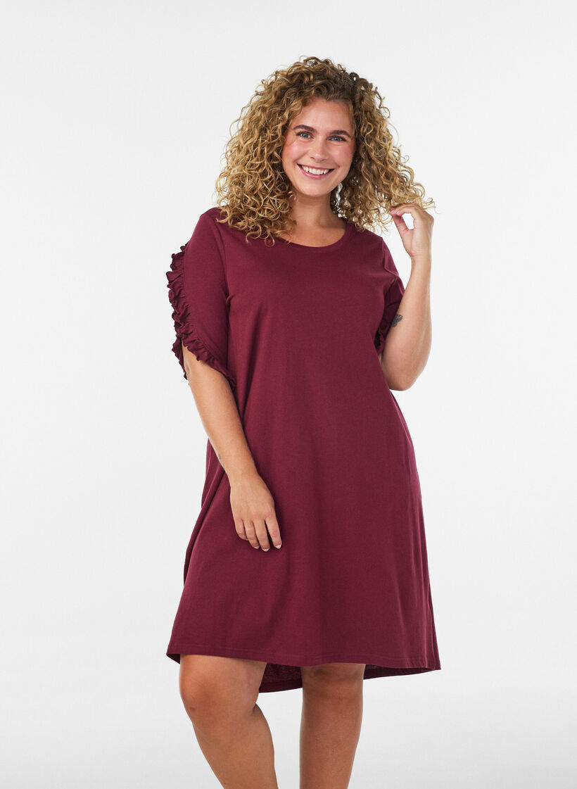 Nachthemd aus Bio-Baumwolle mit R&uuml;schen&auml;rmeln, Rot, Model image number 0