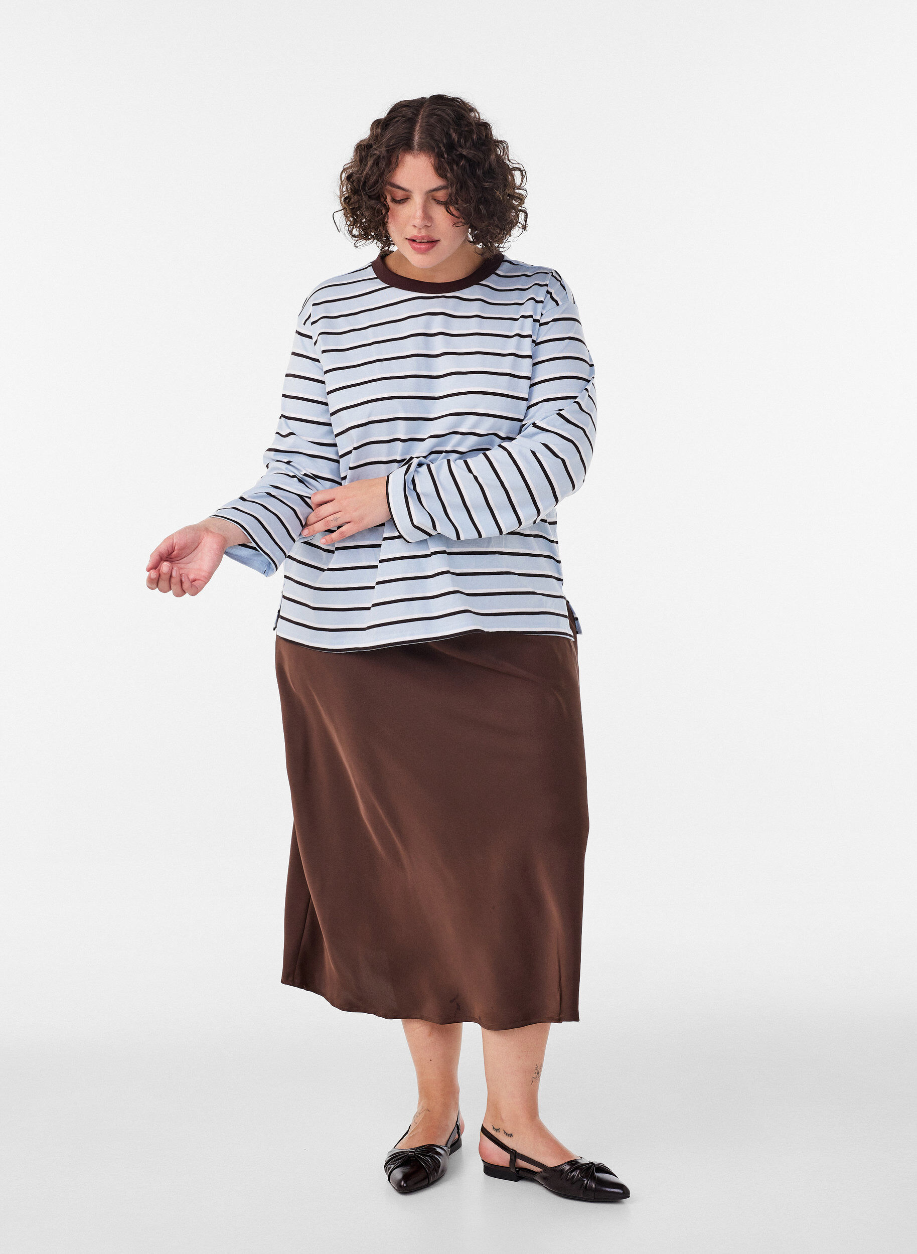 ZizziT-shirt basic &agrave; manches longues, Bleu, Model image number 1