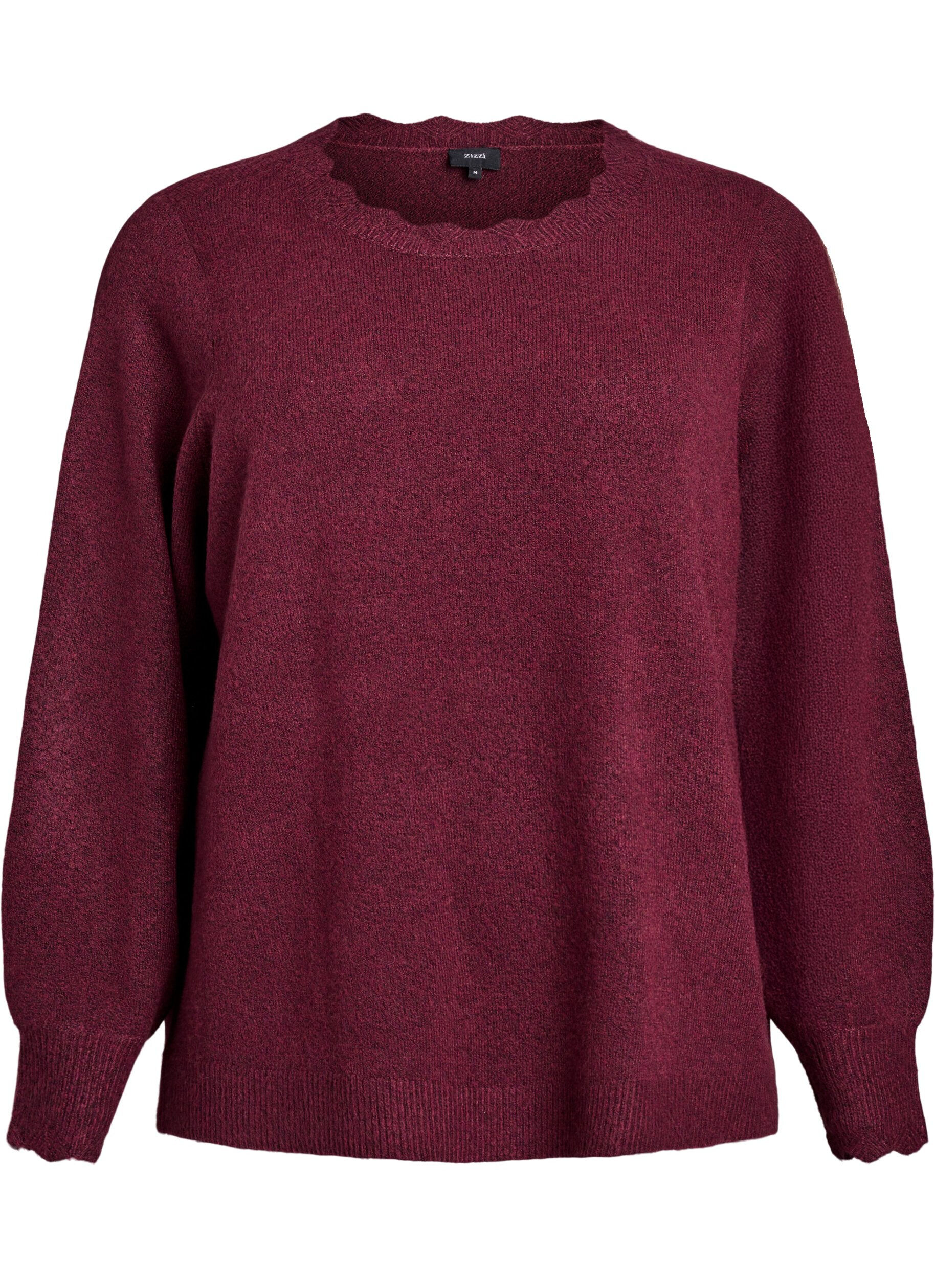 ZizziBlouse en maille &agrave; bords ondul&eacute;s, Bordeaux fonc&eacute;, Packshot image number 0