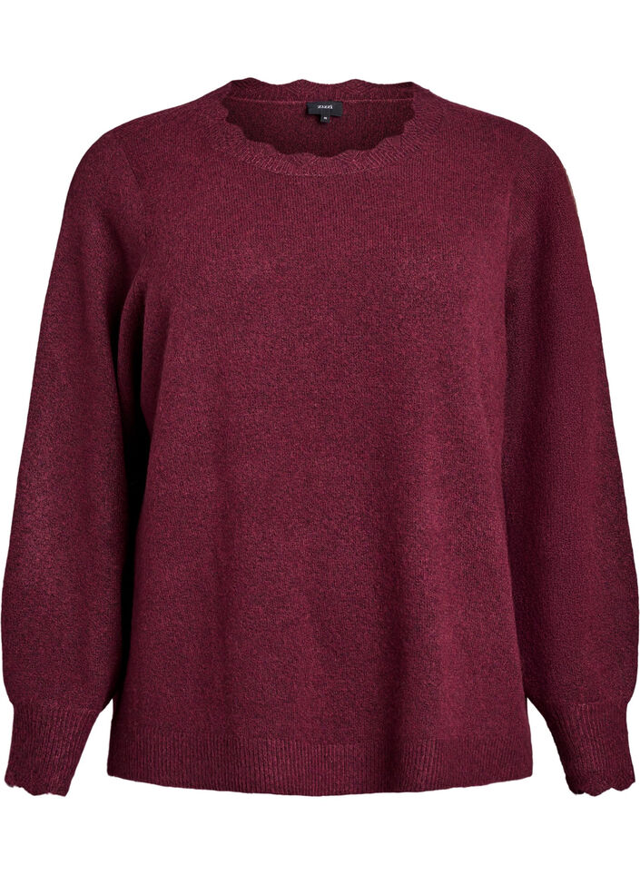 Blouse en maille &agrave; bords ondul&eacute;s, Bordeaux fonc&eacute;, Packshot image number 0