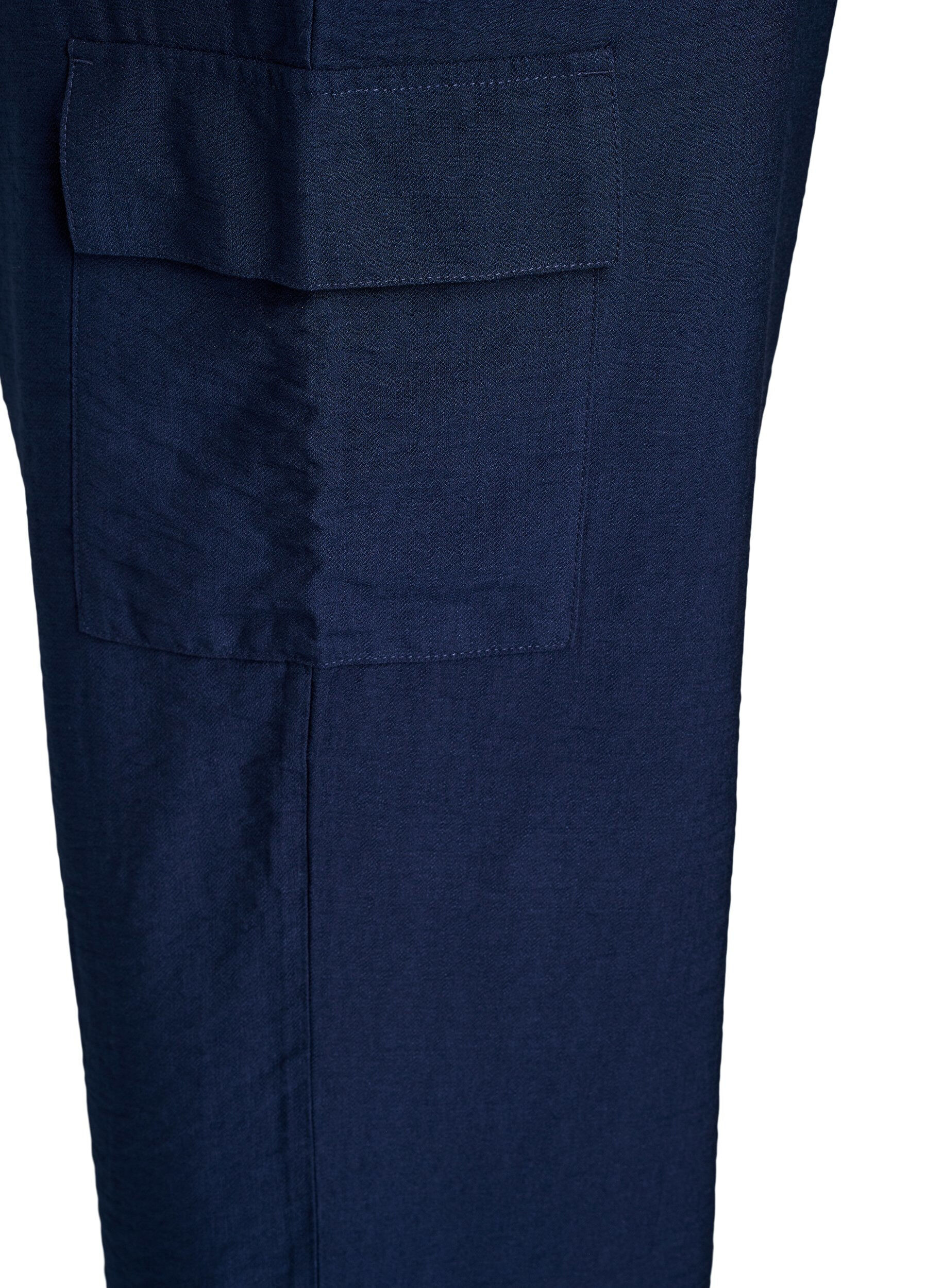 Zizzi Pantalon cargo taille haute, Bleu, Packshot image number 3