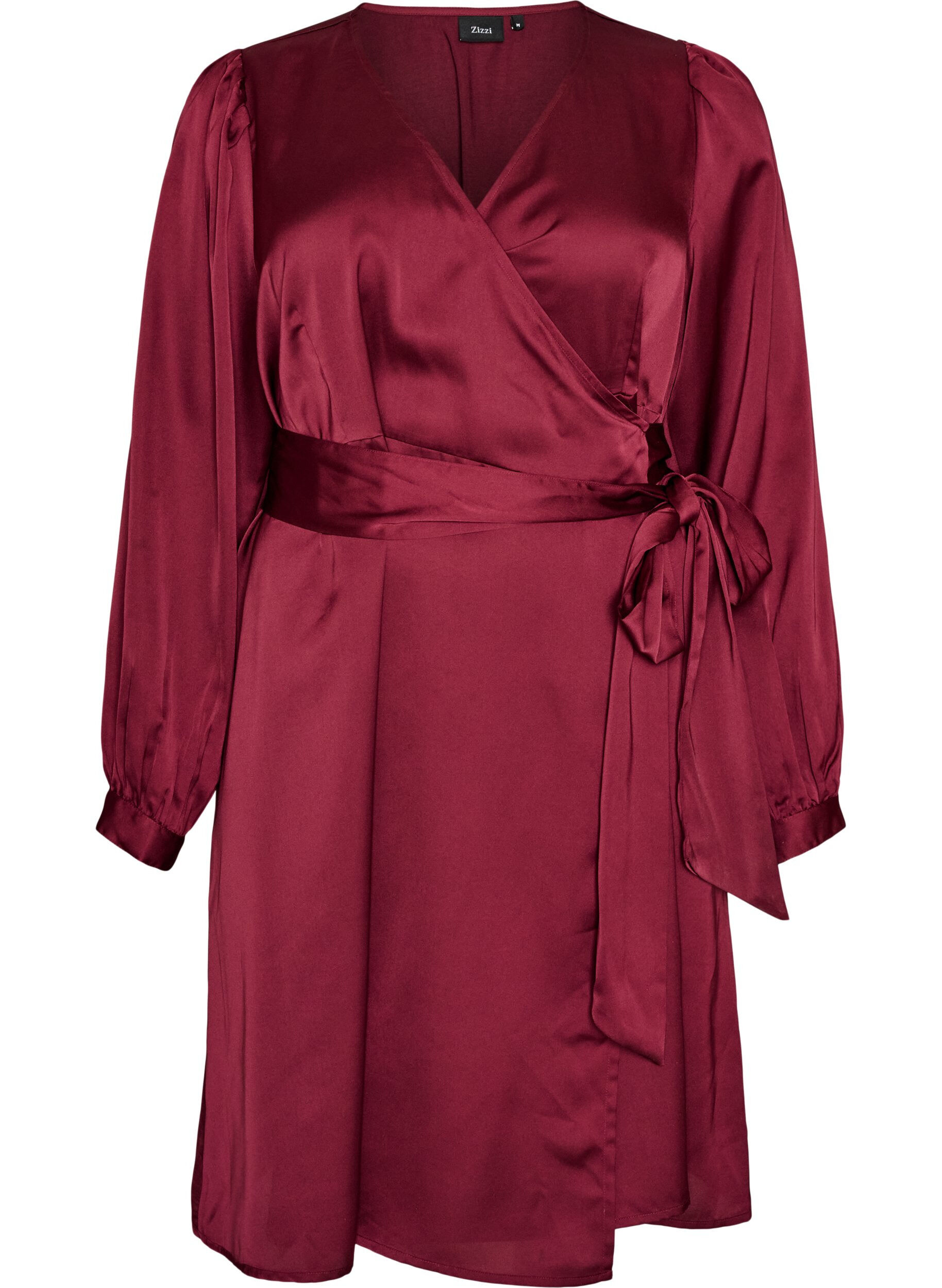 ZizziRobe courte en satin avec coupe portefeuille, Bordeaux, Packshot image number 0