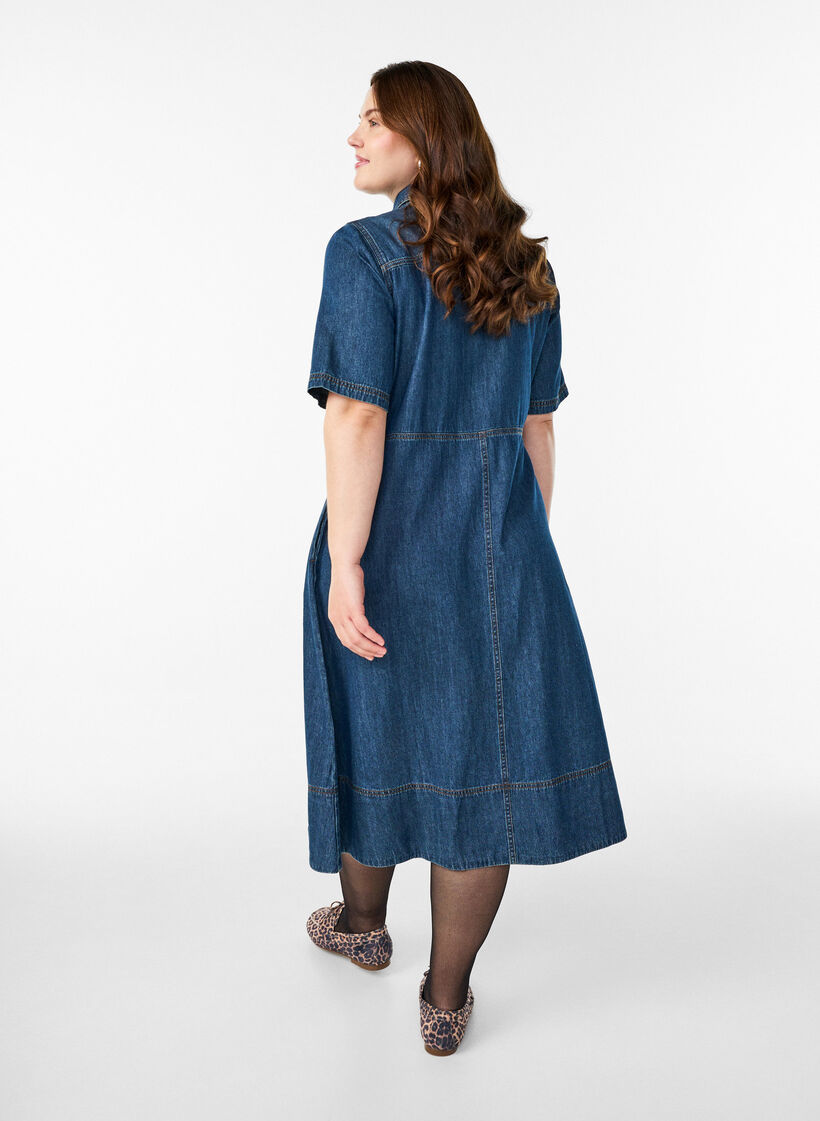 Jeanshemdkleid mit kurzen &Auml;rmeln, Blau, Model image number 1