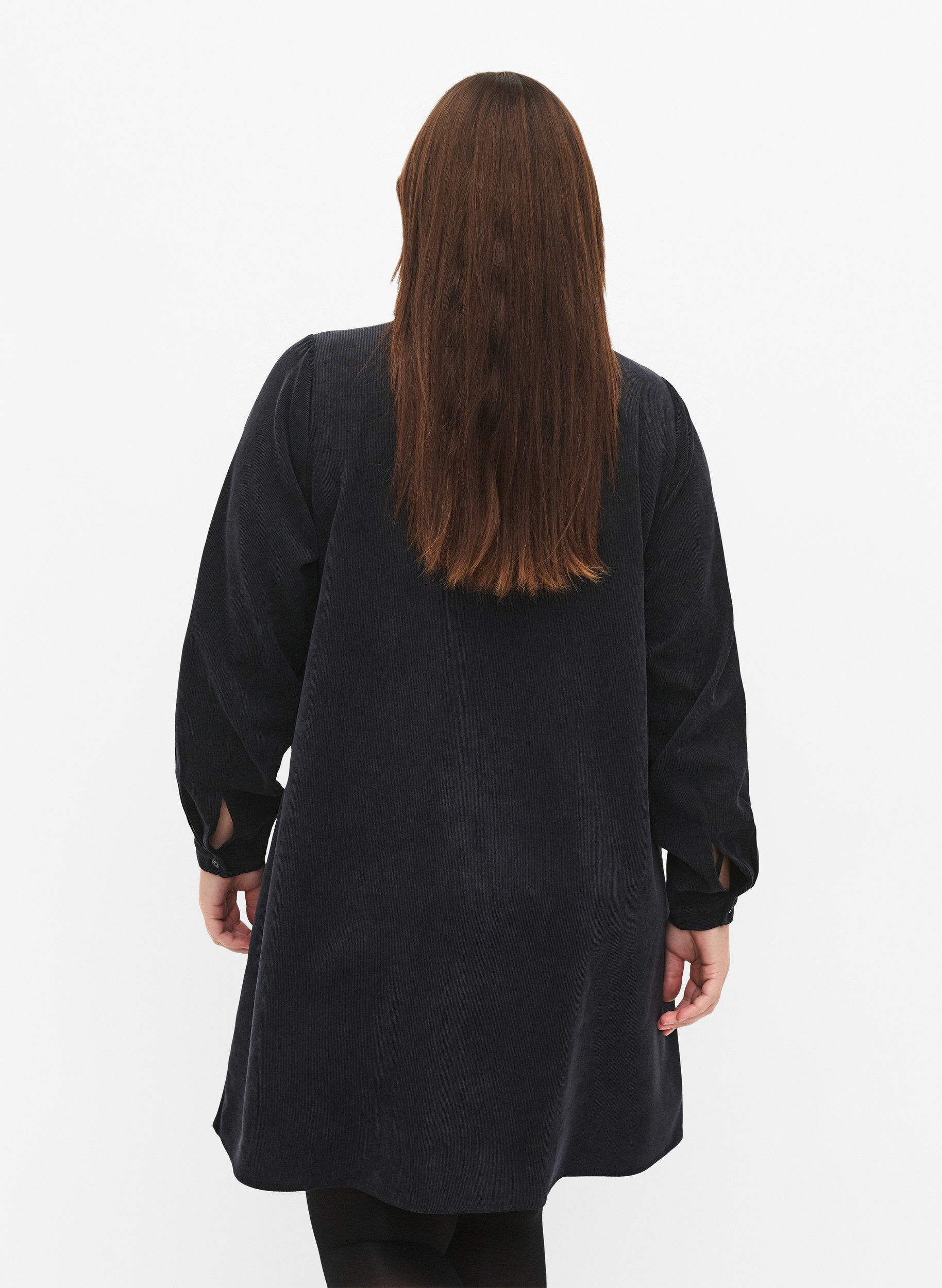 Zizzi Cordkleid mit Rei&szlig;verschluss und 3/4-&Auml;rmeln, Schwarz, Model image number 2