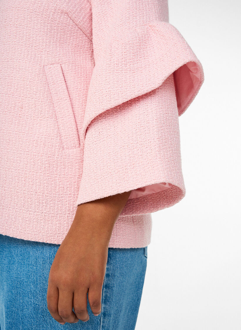 Veste boucl&eacute;e avec volants, Rose, Model image number 3