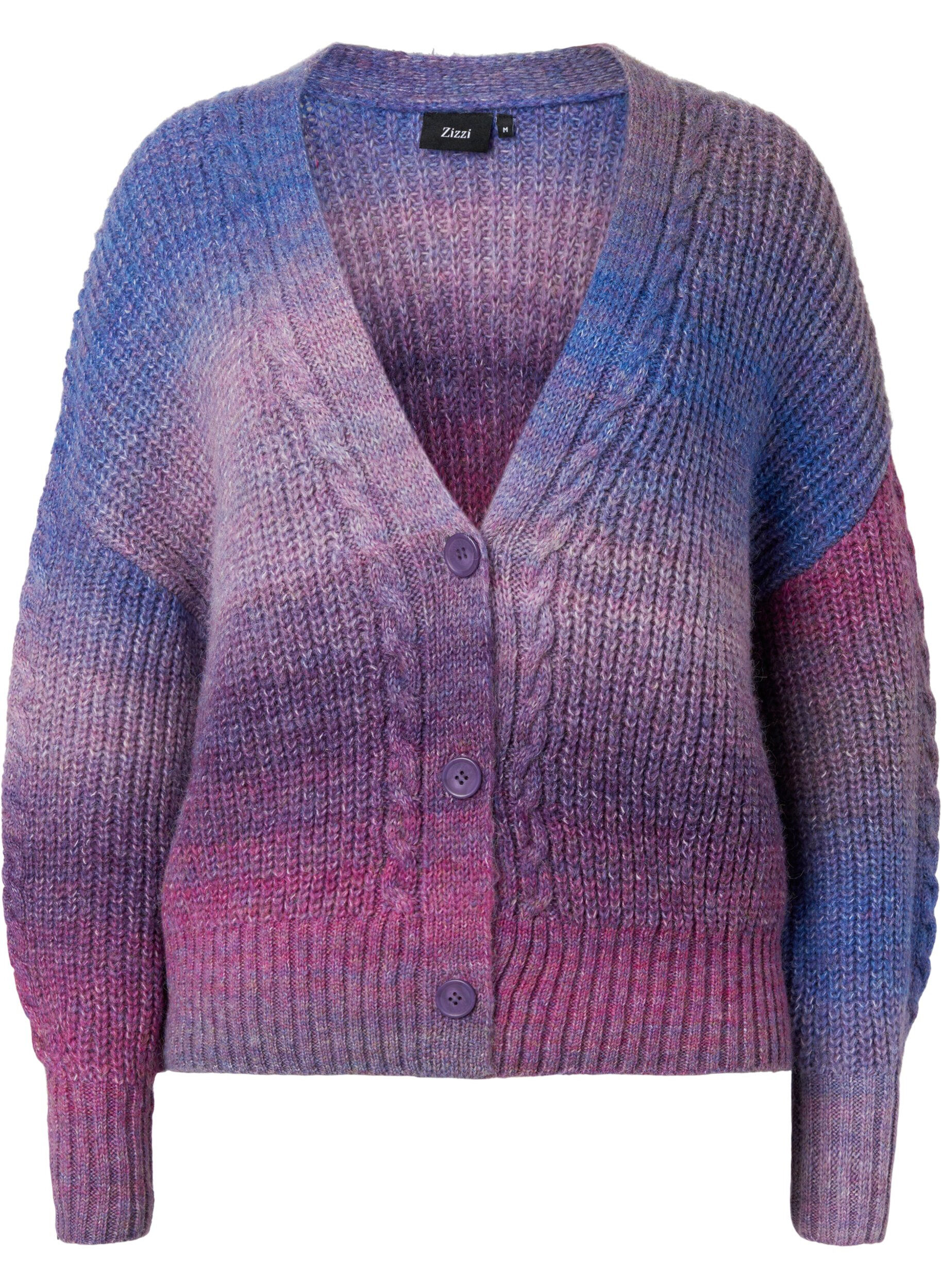 Zizzi Melange-Strickjacke mit Kn&ouml;pfen, Pansy Mel. Comb, Packshot image number 0