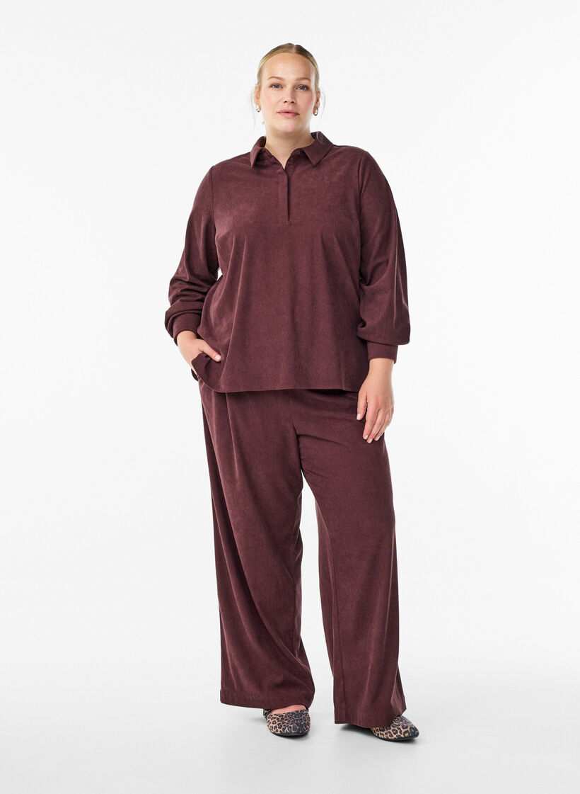Samthose aus Samt mit weitem Bein, Dunkles Bordeaux, Model image number 0