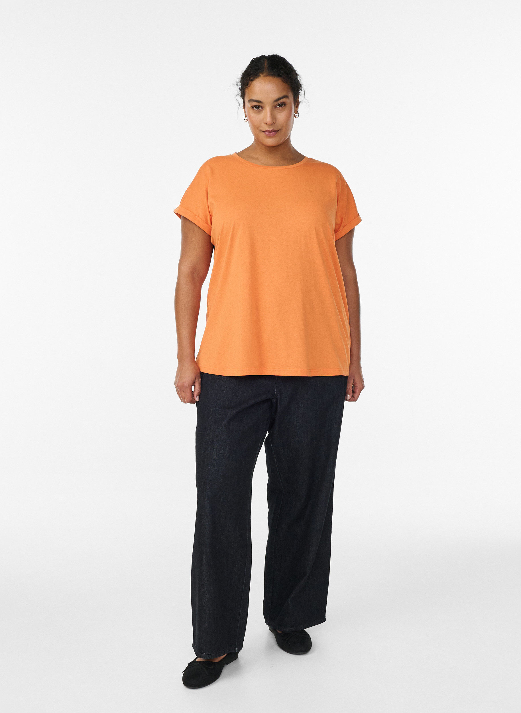 ZizziKurz&auml;rmeliges T-Shirt aus Baumwollmischgewebe, Orange, Model image number 1