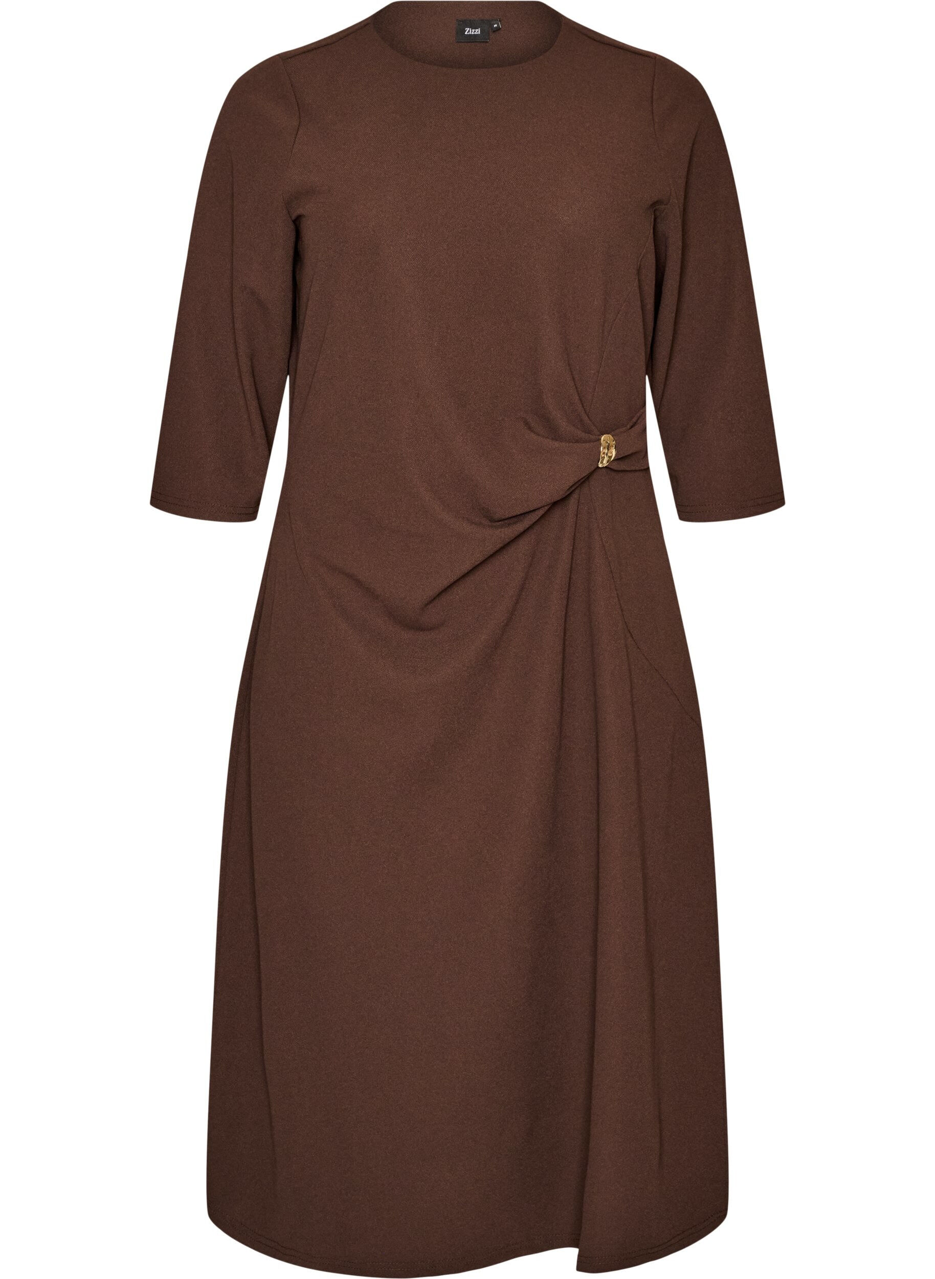 ZizziRobe en jersey avec drap&eacute; et boucle d&eacute;corative, Marron, Packshot image number 0