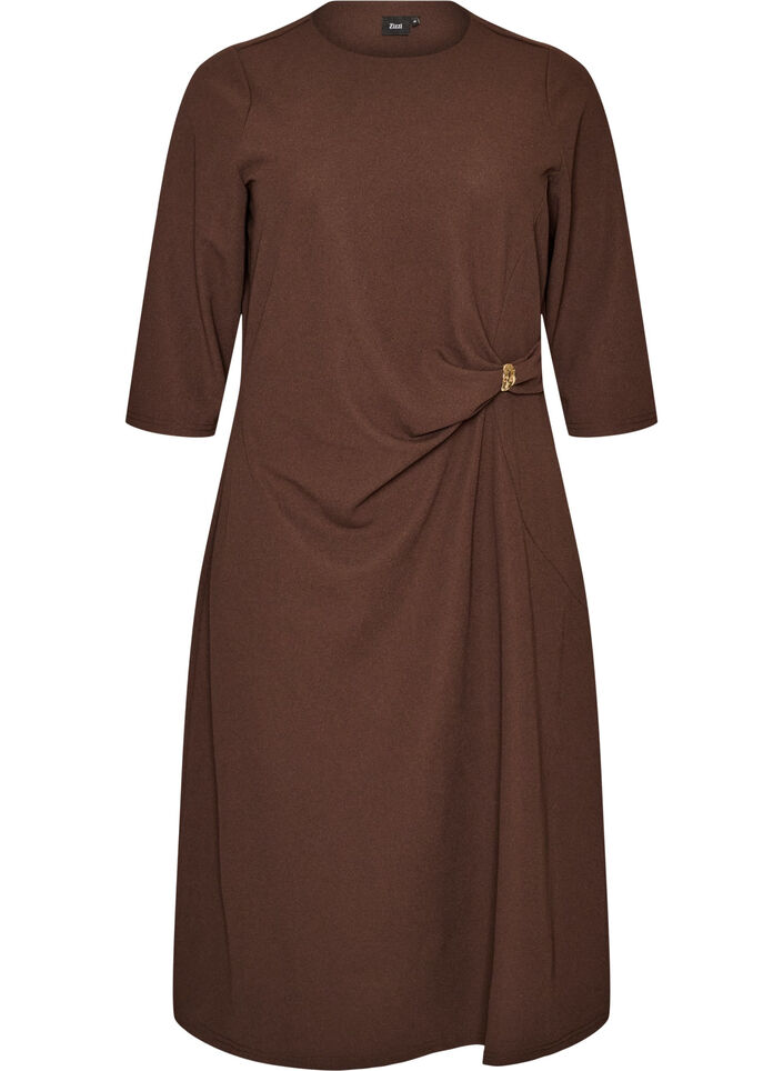 Robe en jersey avec drap&eacute; et boucle d&eacute;corative, Marron, Packshot image number 0