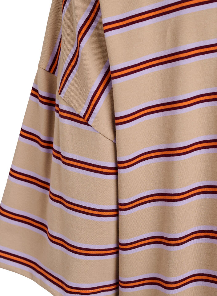T-shirt oversize &agrave; rayures et manches 1/2, Beige, Packshot image number 3