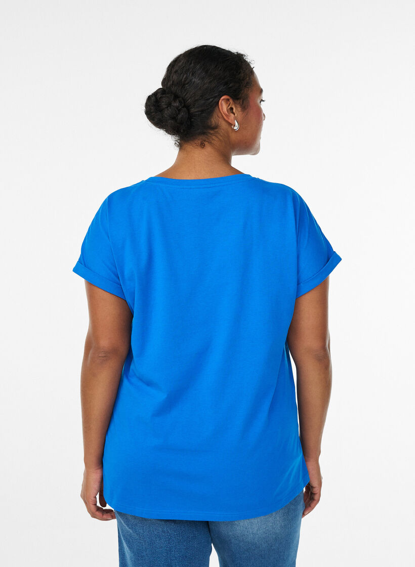 T-shirt &agrave; manches courtes en m&eacute;lange de coton, Bleu, Model image number 2