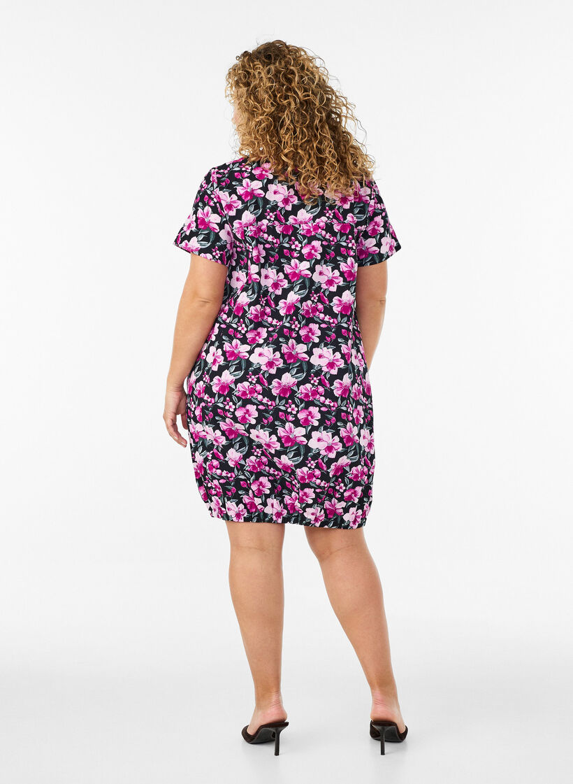 Robe en coton &agrave; manches courtes avec imprim&eacute;, Noir, Model image number 2