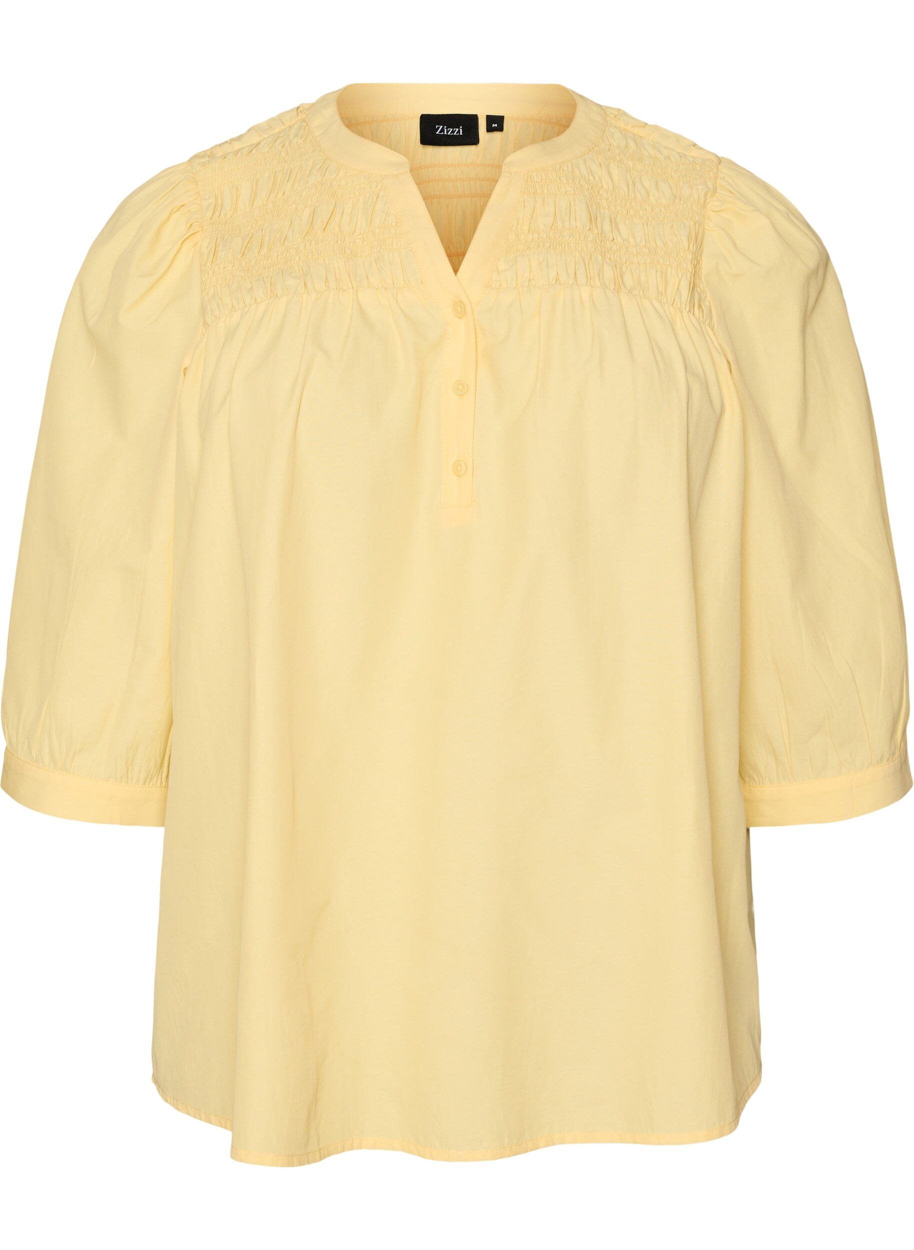 ZizziBluse mit Smock und 3/4-&Auml;rmeln, Gelb, Packshot image number 0